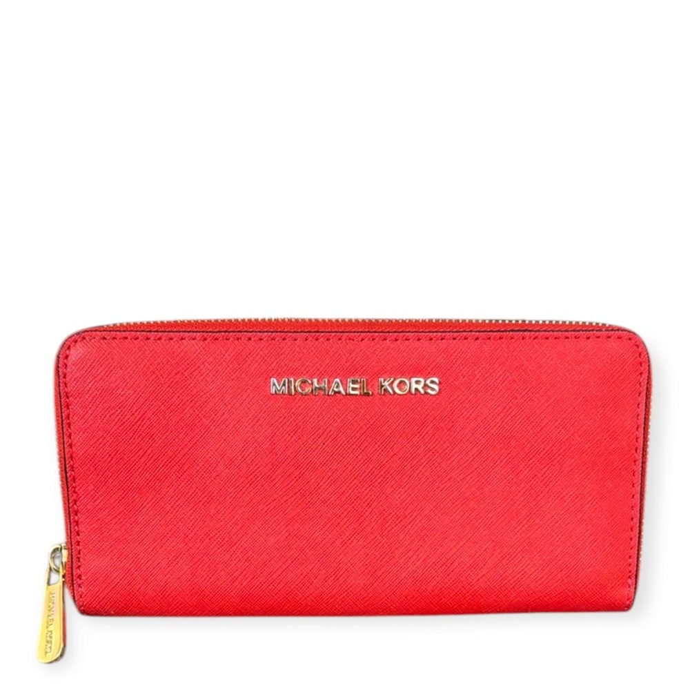 Michael Kors Jet Set Travel Saffiano Leather Continental Wallet Deep Orange